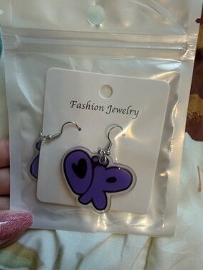 Fashion Jewelry Purple Heart Charm Dangle Earrings
